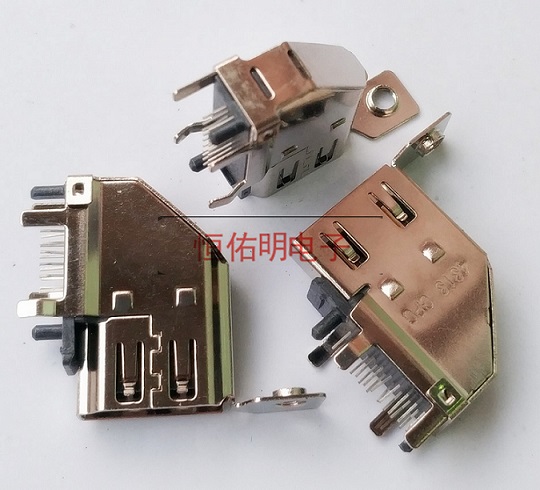 HDMI 19P側(cè)插母座 側(cè)立式90度插板 帶螺絲孔固定
