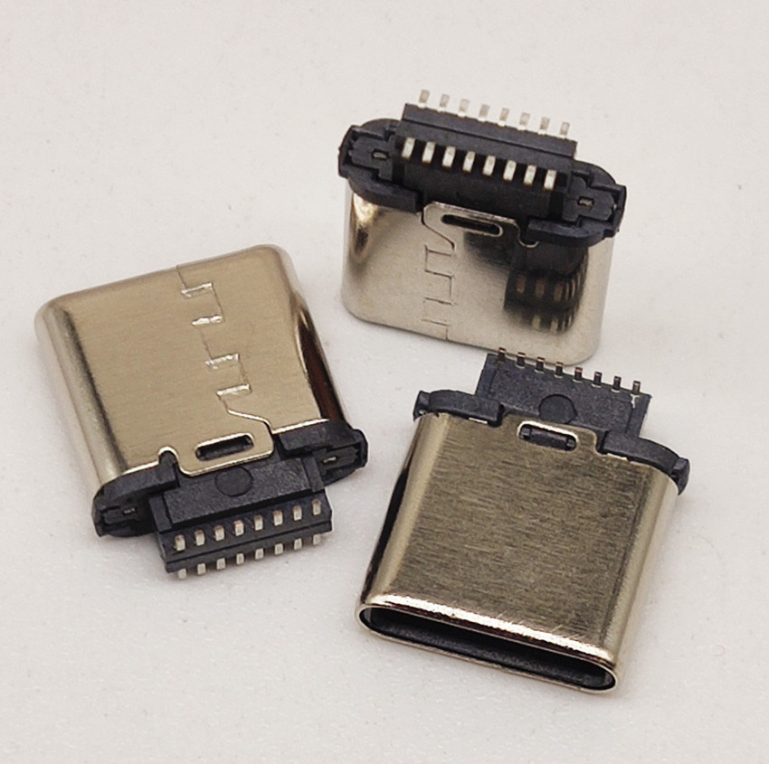 立式公頭 Type-c 16P立貼插頭 加長(zhǎng)膠芯加高墊高L=9.6mm SMT式
